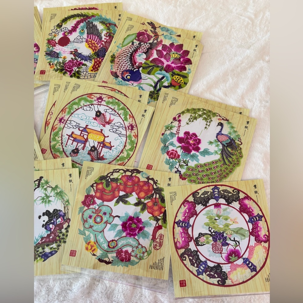 Chinese Paper Cuts Traditional Folk Art Decor, 18 Vibrant Pieces- sizes 8”-9” - Picture 4 of 13